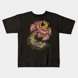 Phoenix bird Watercolor and  gold Kids T-Shirt